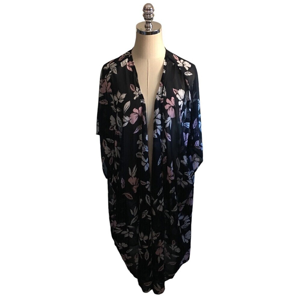 Lane Bryant Duster Women's One Size Black Pink Floral
